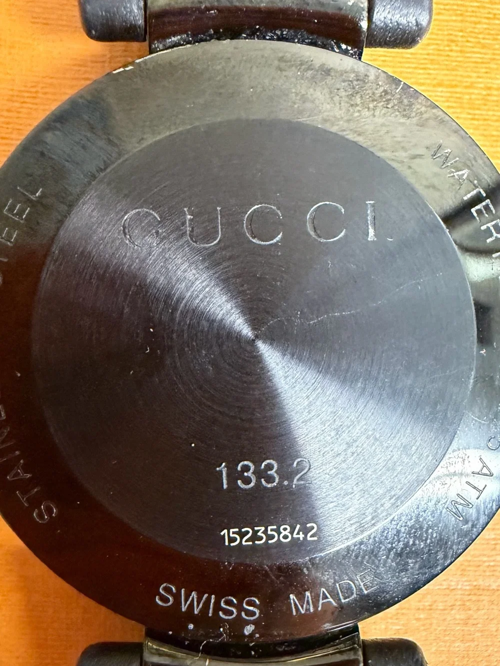Gucci Men's Black Leather Strap Watch with Green-Red Accent